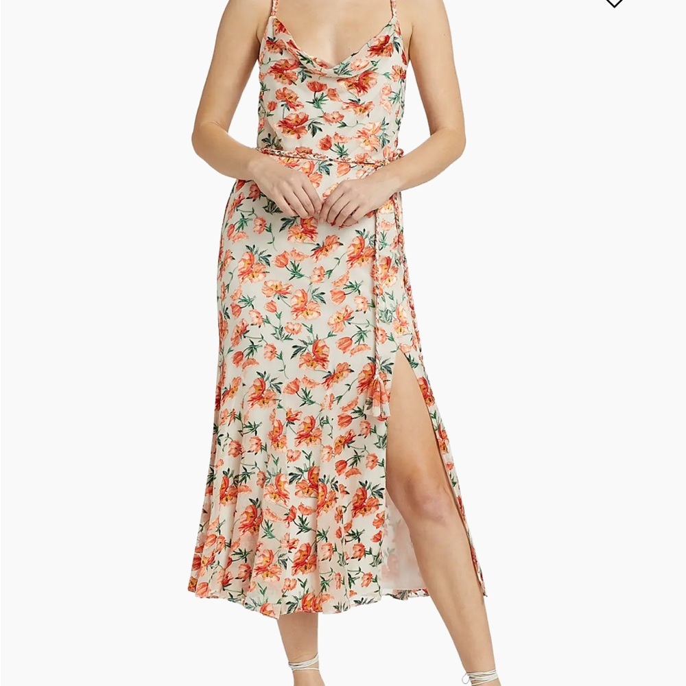 Alice + Olivia Floral Print Midi Dress in Cream and Orange